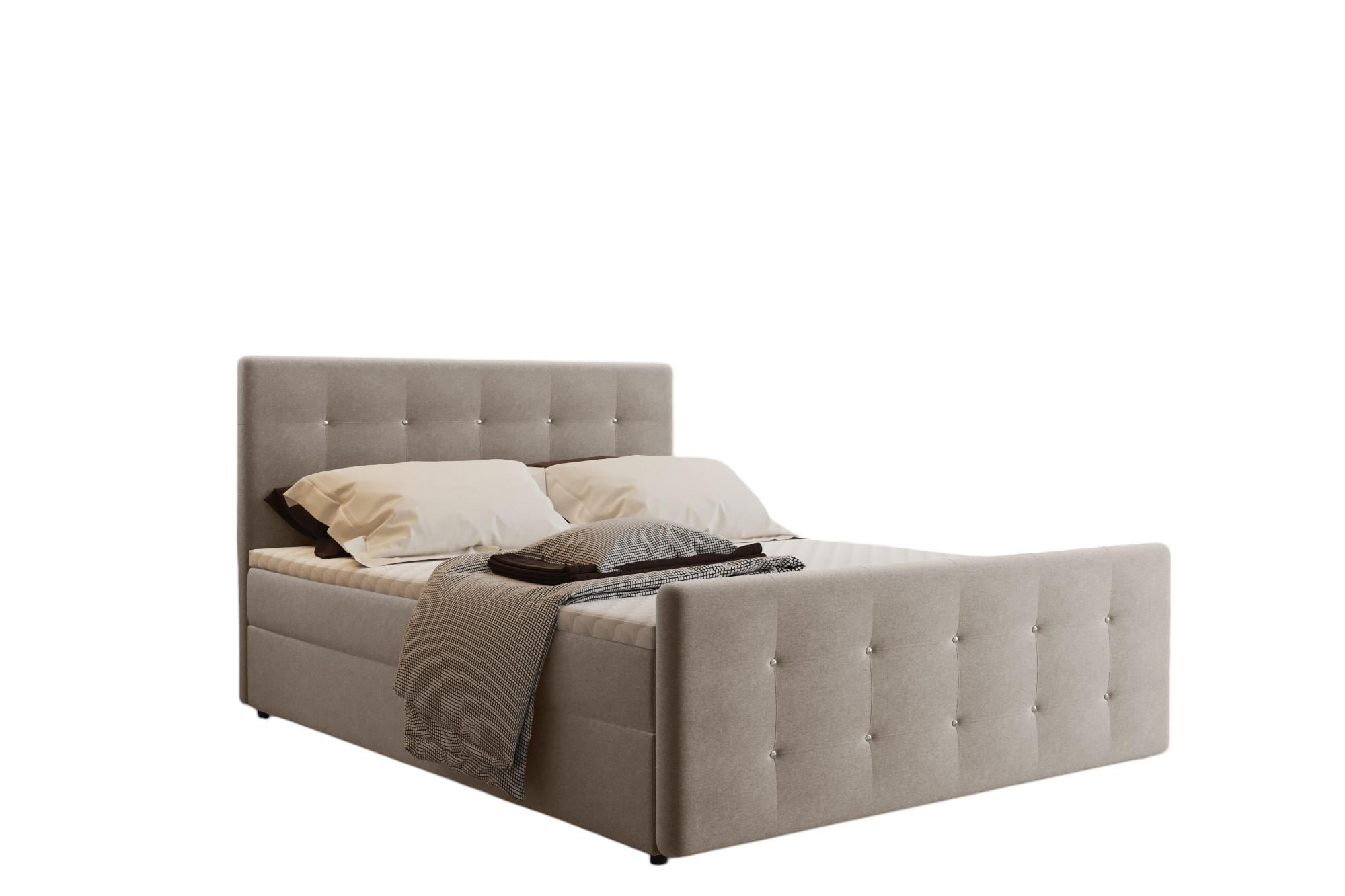 BOXBETT Mit Bettkasten Matratze Topper AMOR Hellbeige 140x200 cm H2-Pocket - Creme/Schwarz, Holz/Holzwerkstoff (140/200cm) - Kaiser Möbel