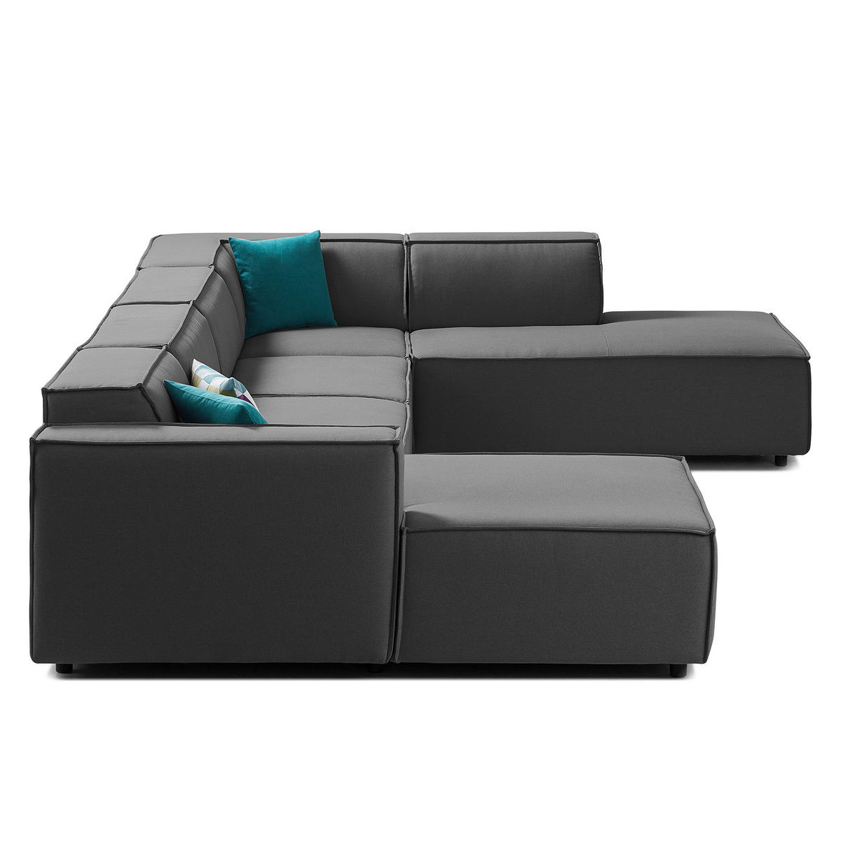 WOHNLANDSCHAFT mit Longchair & Ottomane - Anthrazit/Schwarz, Kunststoff/Textil (369/70/234cm) - home24