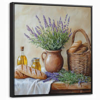 LEINWAND Bilder mit Rahmen - Lavendel - Brot - Stilleben - 50x50 - Flieder, Textil (50/50cm) - MuchoWow