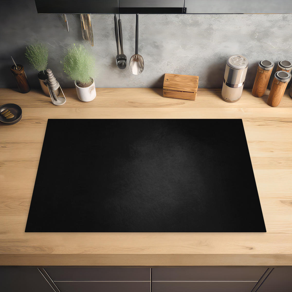 HERABDECKPLATTE - Beton - Schwarz - Grau - Strukturiert - Industriell - 74x48 - Schwarz, Kunststoff (74/48/0.2cm) - MuchoWow