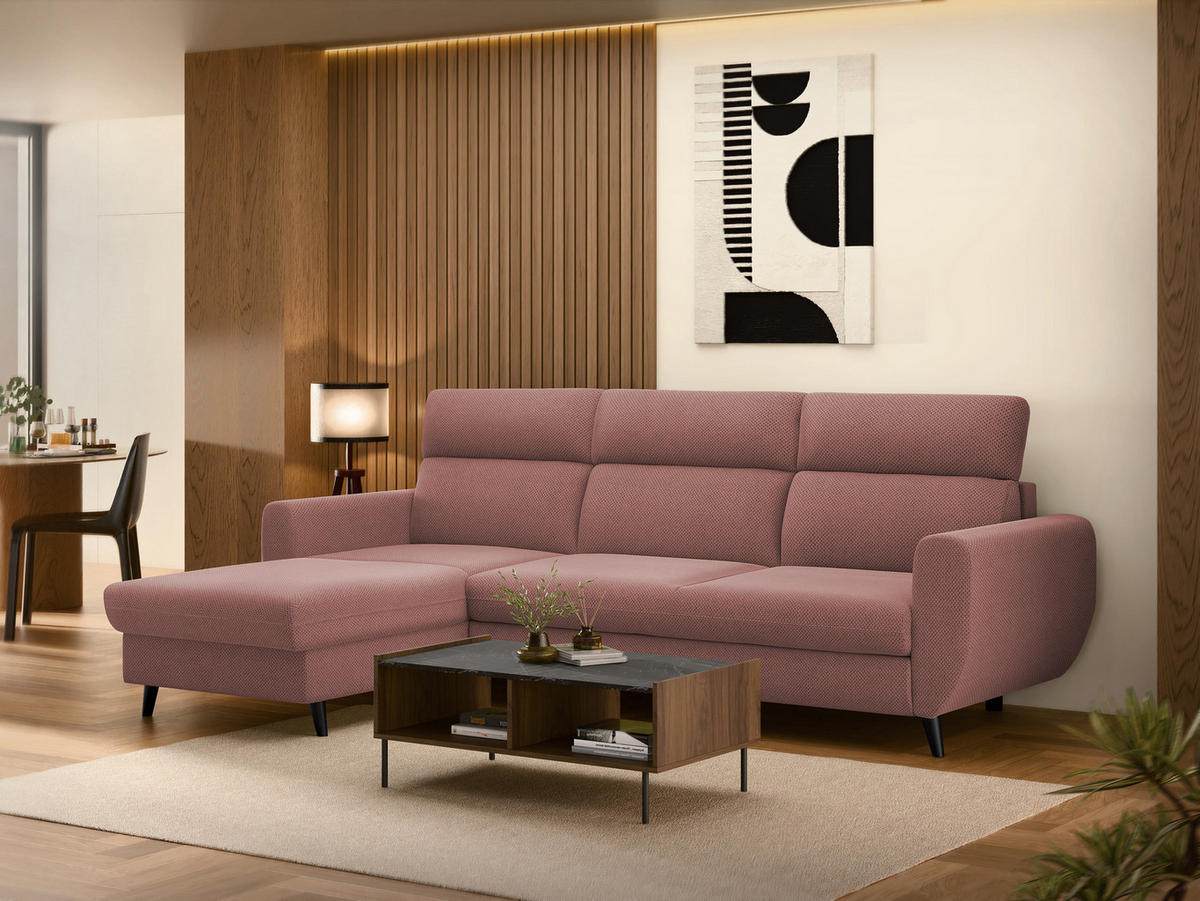 ECKSOFA Torro Mini, Seite: Links - Rosa, Holz/Textil (258/168cm) - MIRJAN24