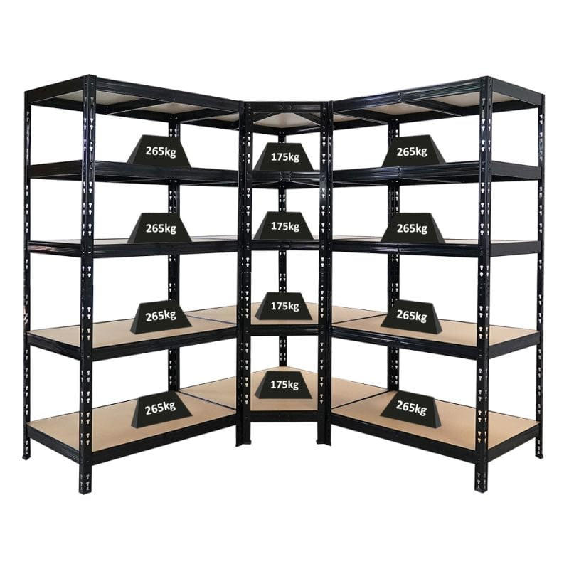 ECKREGAL und 2 Schwerlastregale 180x90x60cm Schwarz - Schwarz, Metall (90/180/60cm) - PROREGAL