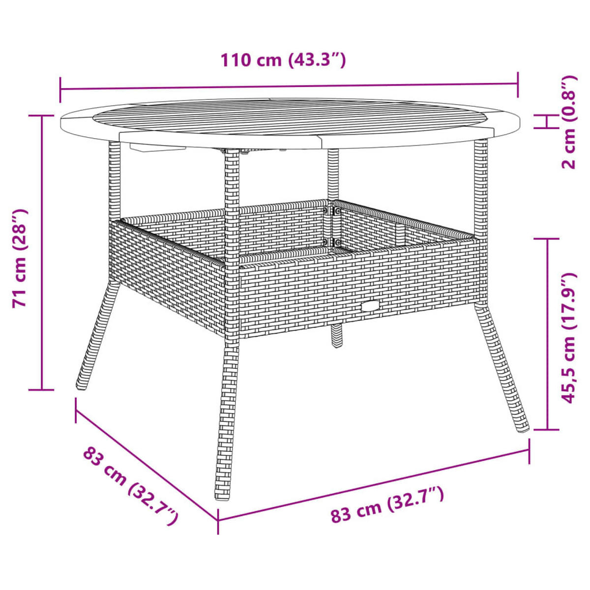 GARTENTISCH Finnsw 2/71/110 cm - Schwarz, Naturmaterialien (110/2/71cm) - ZMH