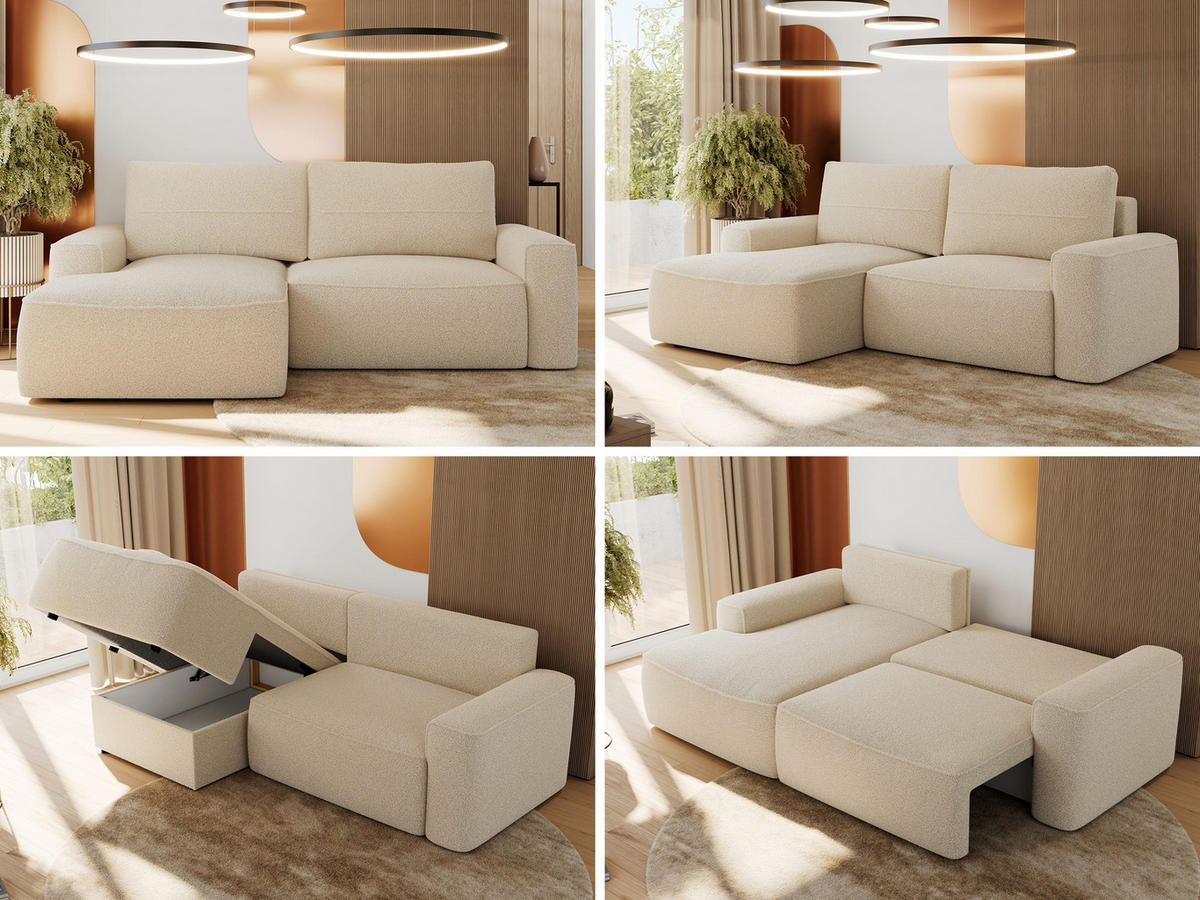 ECKSOFA BELLUNO L Beige Boucle - Links - Beige/Schwarz, Textil (144/233cm) - MKS