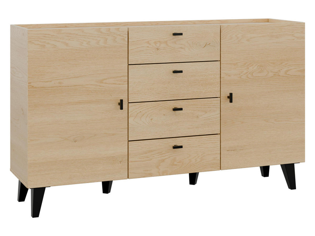 KOMMODE Vurkizo 150 2D4SZ - Eichefarben/Schwarz, Holzwerkstoff/Kunststoff (151/90/40cm) - MIRJAN24