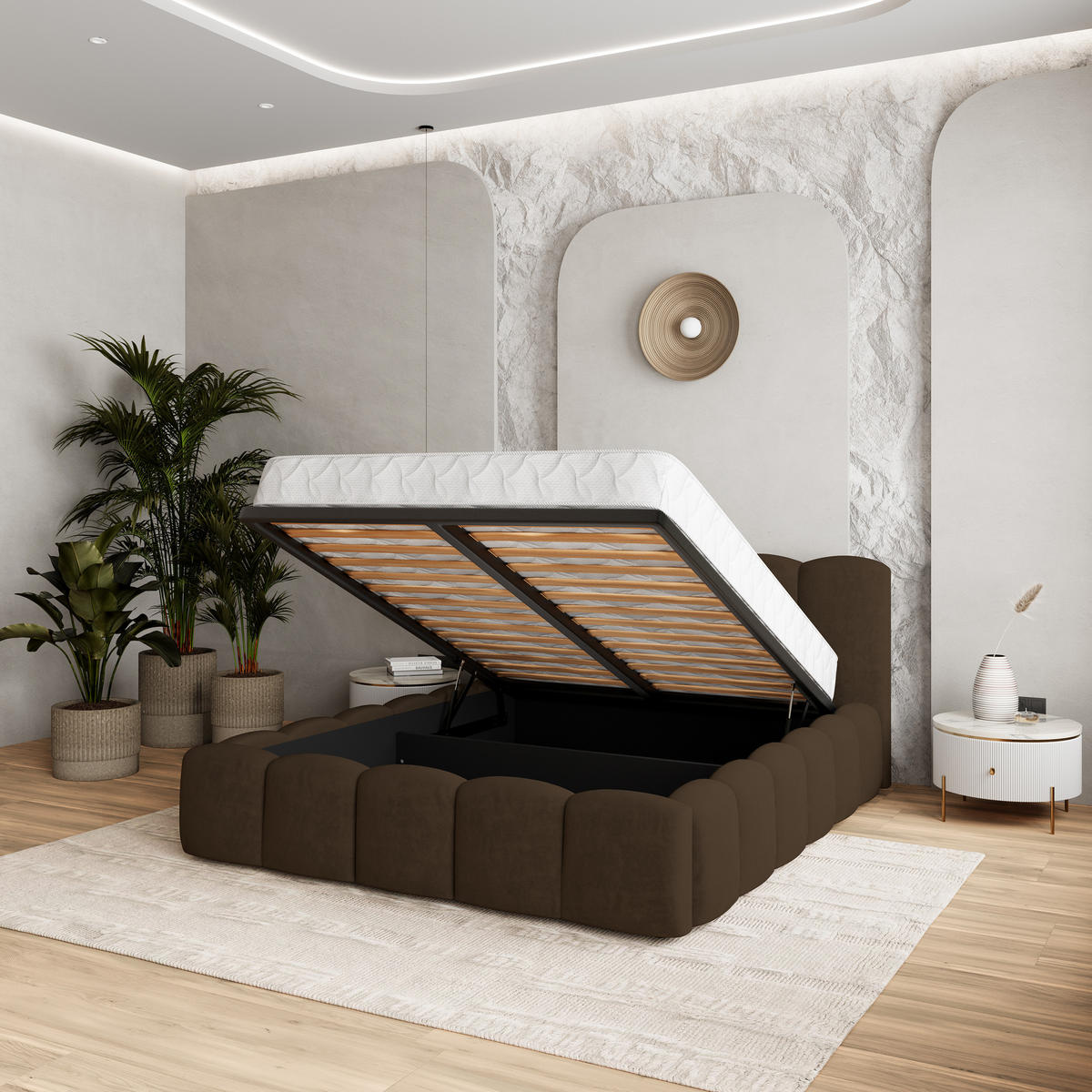 POLSTERBETT FALINA 160x200 cm mit Bettkästen - Braun - Braun, Holz (160/200cm) - MASSENO