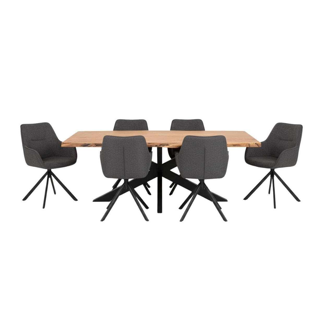 MÖBELSET Baumkantentisch Catania, 6er Set Diningsessel San Carlo dunkelgrau - Hellbraun/Dunkelgrau, Holz/Textil (100/76/200cm) - bene living