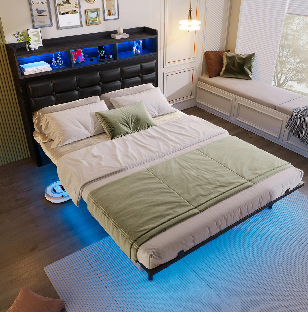 BETT 140/190 cm mit Kopfteil, LED und Lattenrost in Grau - Grau, Metall (140/190cm) - BEAOK