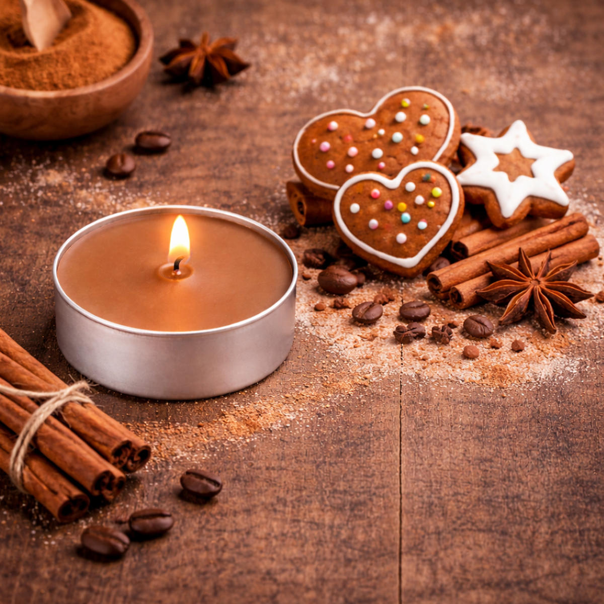 TEELICHT mit Duft - Lebkuchen - 54er Pack - Cappuccino, Naturmaterialien (4/1.5/4cm) - HS Candle