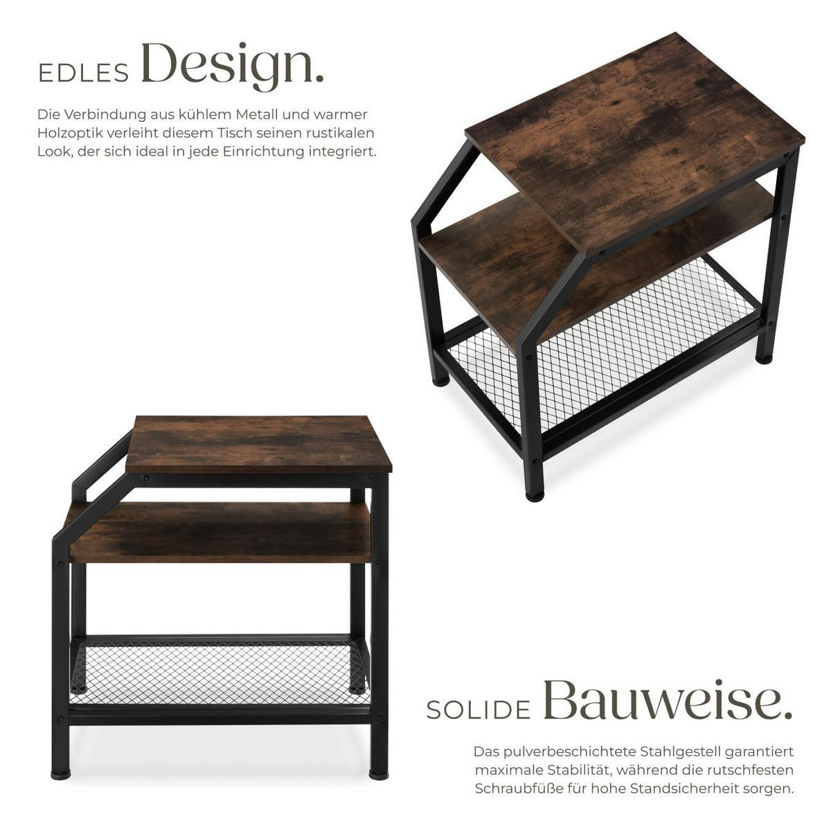 BEISTELLTISCH Plymouth,36,5 x 58,5 x 59,5 cm,Industrial Holz dunkel, rustikal - Rostfarben, Holz (58.5/36.5/59.5cm) - tectake