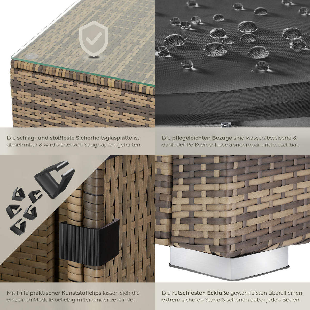 RATTANLOUNGE Milano, mit Sicherheitsglasplatte, natur - Naturfarben, Kunststoff - tectake