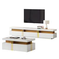 TV-ELEMENT mit Couchtisch - Kombination 2er-Set Marmor-Optik in Weiß und Gold - Weiß, Holzwerkstoff (200/42/40cm) - OKWISH