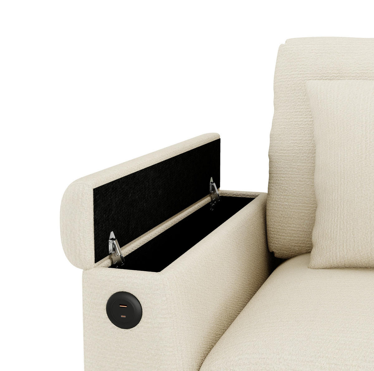 3-SITZER aus Chenille 242x80x88 cm in Beige mit USB-Anschluss & Stauraum - Beige, Textil (80/88/242cm) - Modfu