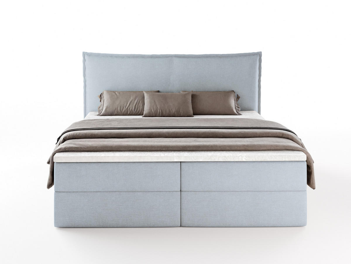 BOXBETT ARENO 200x200 cm Komplett-Set mit Bettkasten, Bonell-Matratze H3 und Topper - Hellblau - Hellblau, Textil (200/200cm) - Luxkor24