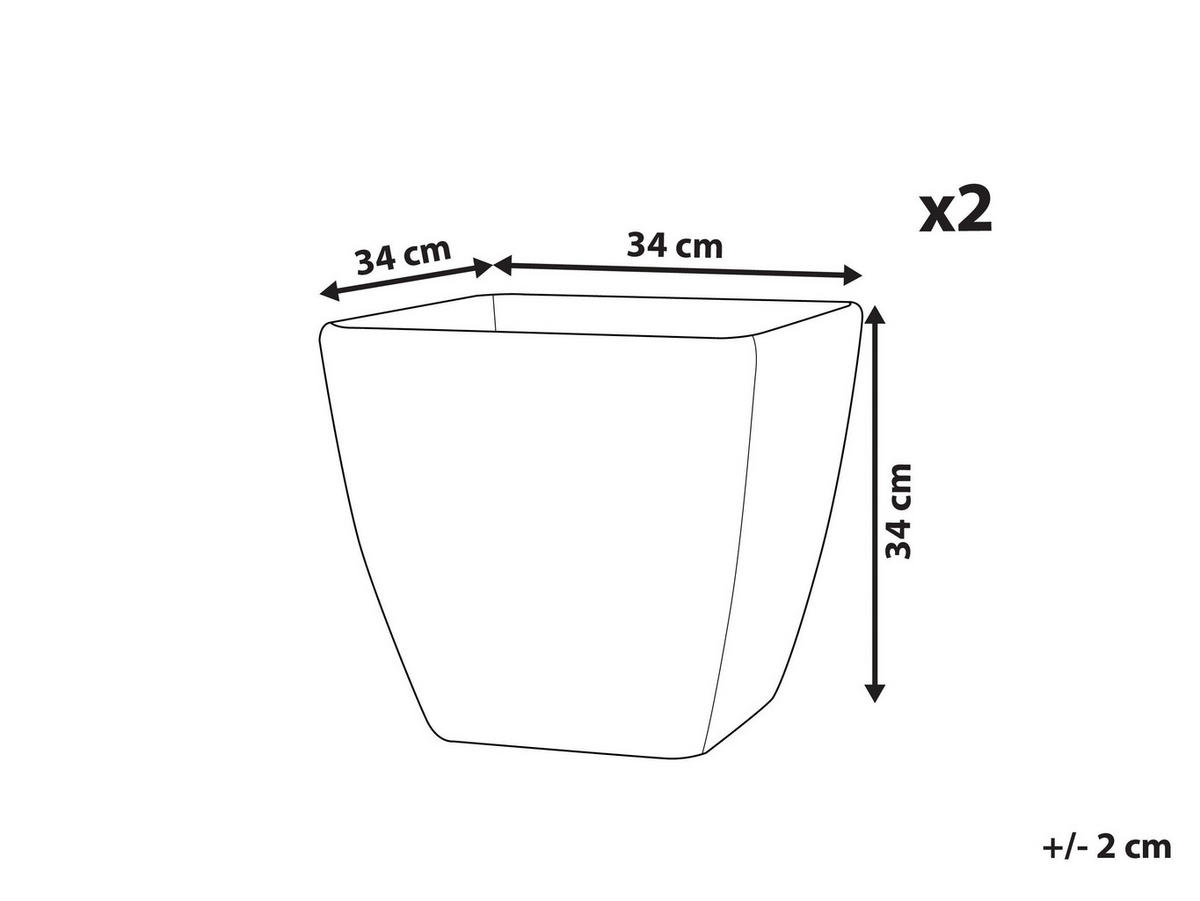 BLUMENTOPF 2er-Set dunkelgrau quadratisch 34/34/34 cm Zeli - Dunkelgrau, Stein (34cm) - Beliani