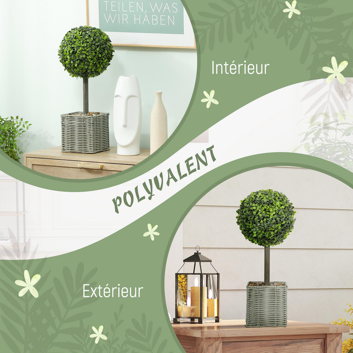 KUNSTPFLANZE 2er-Set DE-16637 Kugeln Ø 50 cm, 204 Blätter Grün - Grün, Kunststoff (50cm) - ComfortXL