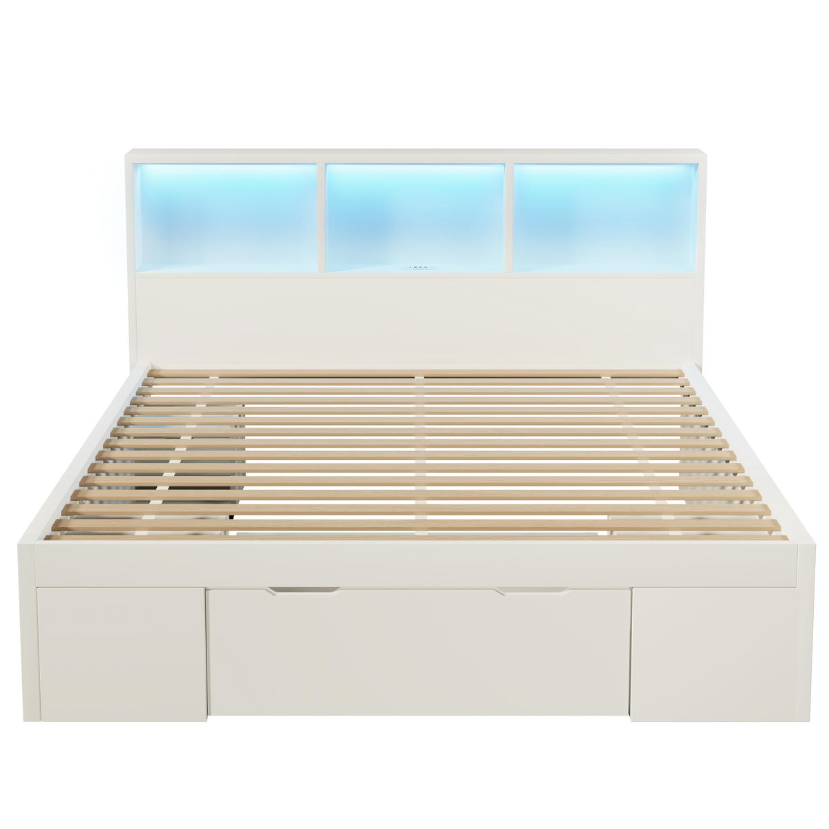 POSTEL 140/190 cm v bílé barvě s LED, USB, Type-C a úložným prostorem - bílá, dřevo/kompozitní dřevo (140/190cm) - CHICFURN