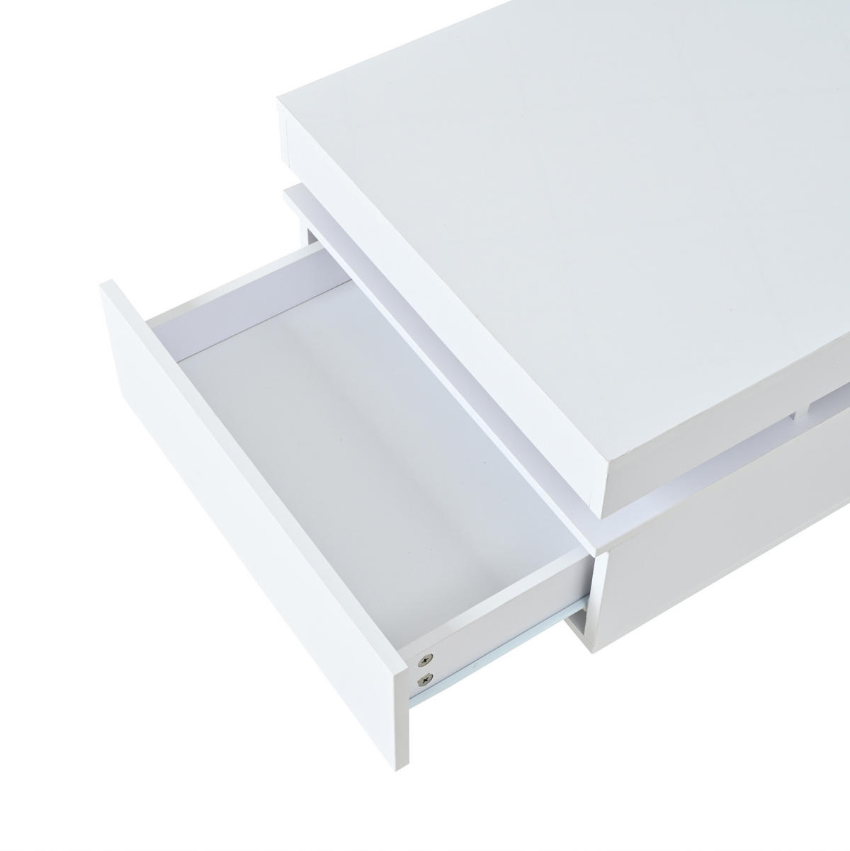 COUCHTISCH in Weiß Couchtisch mit 2 Schubladen, LED Hochglanz, Sofatisch für Wohnzimmer, B100/T50/H35cm - Weiß, Holzwerkstoff/Metall (50/100/35cm) - STILVORA