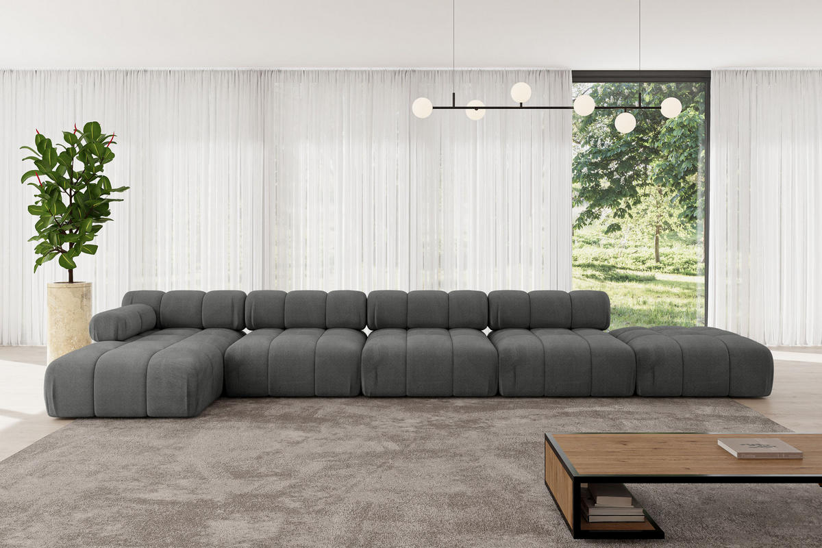ECKSOFA modulares Sofa Lizur-L3 - 475x160x70 cm Dunkelgrau Velours - Dunkelgrau, Holzwerkstoff/Textil (475/160cm) - ALTDECOR