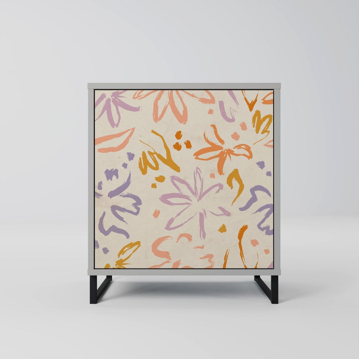 SIDEBOARD SPRING WHIMSY, Grau, 57,5x42x70,5 cm, Schwarze Metall-Sternfüße - Multicolor/Schwarz, Holzwerkstoff/Metall (57.5/70.5/42cm) - SpaceRebels