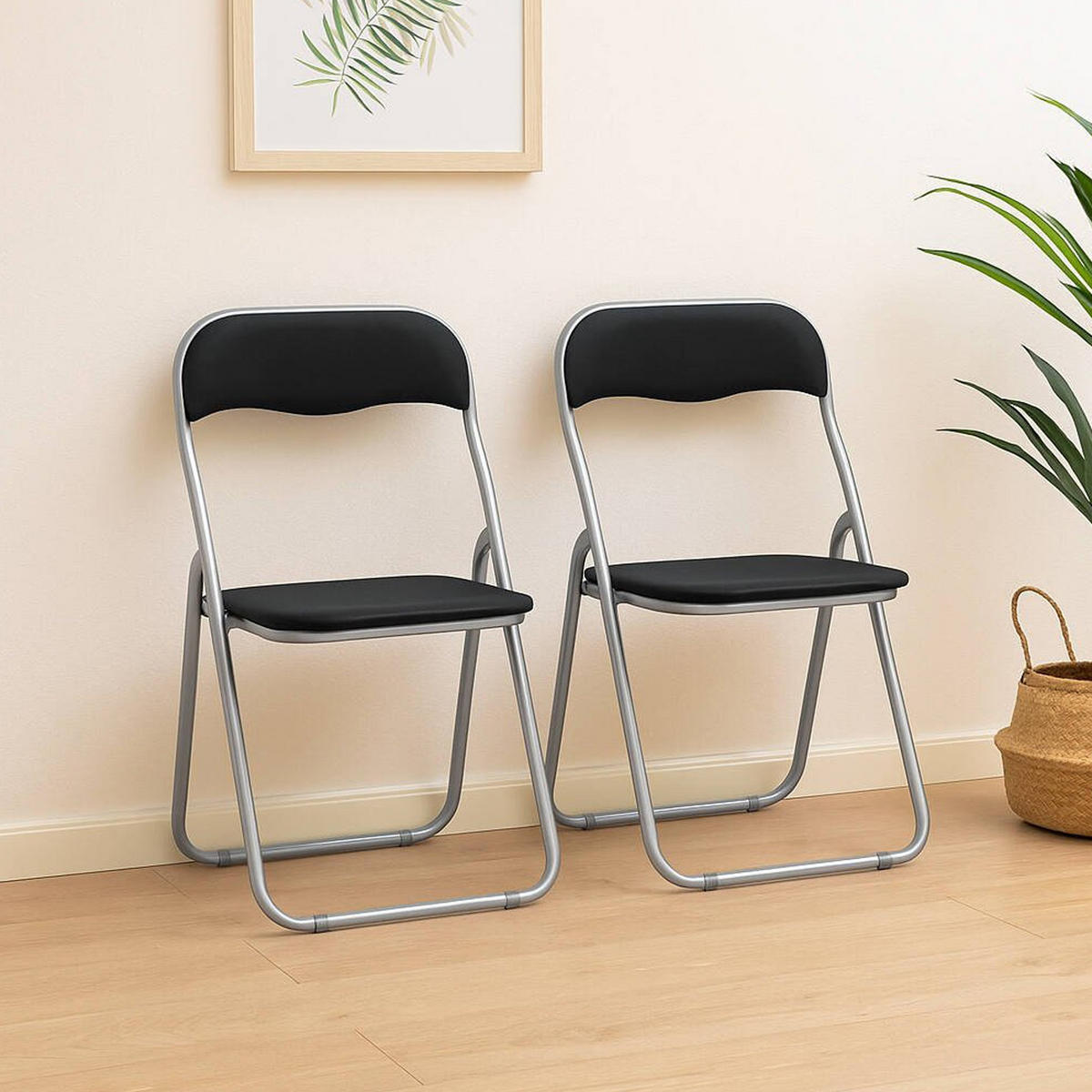 KLAPPSTUHL 2er Set in Metall Schwarz 47x43h79.5 - Schwarz, Metall (43/80/47cm) - DMORA