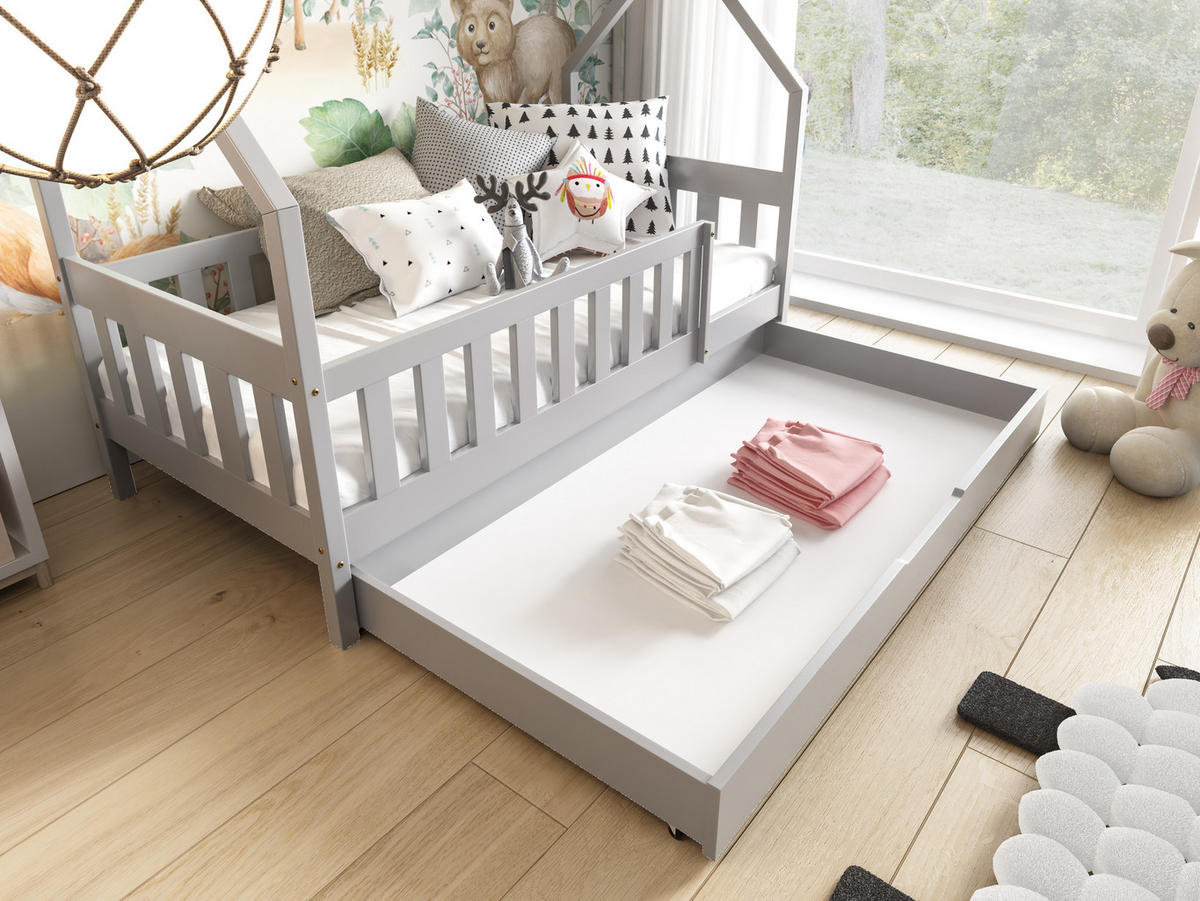 ETAGENBETT ELENA mit Bettkasten 80x190 cm Hellgrau - Hellgrau, Holz (80/190cm) - MASSENO