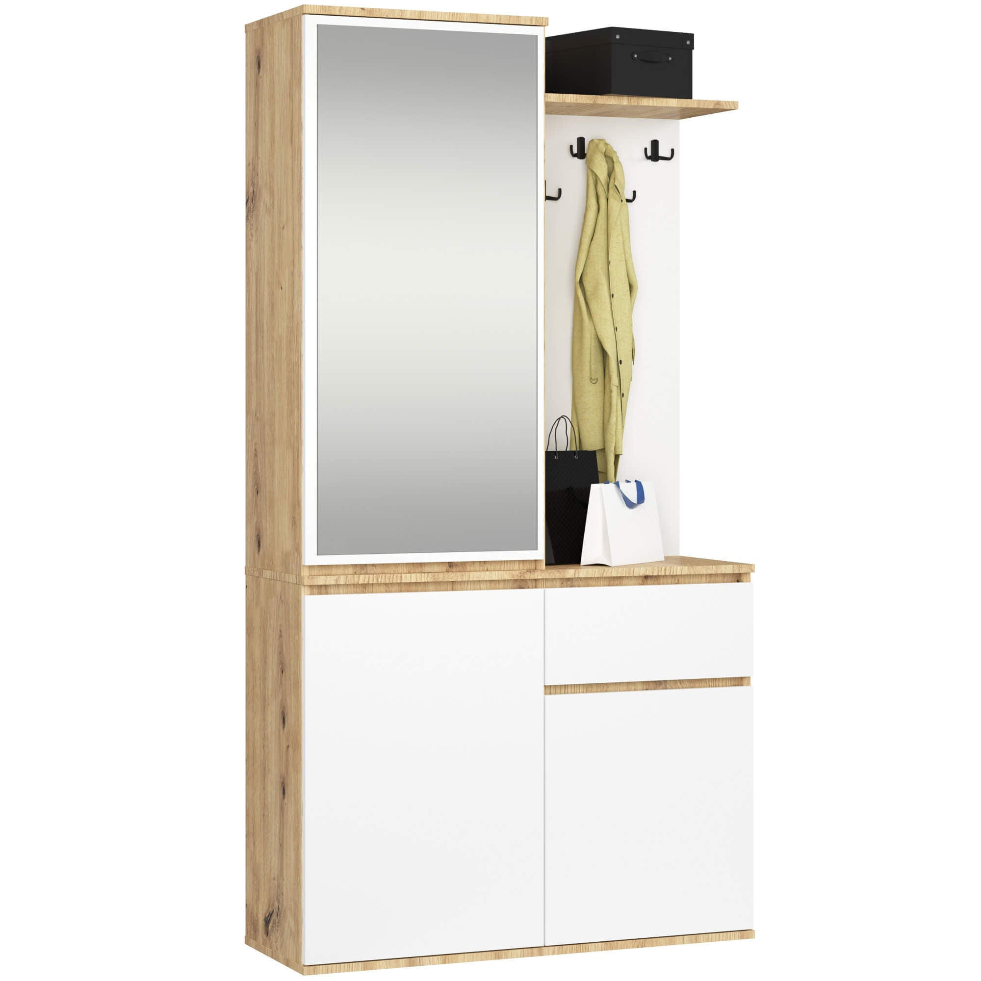 GARDEROBE Entro mit Spiegel, Eiche Artisan/Weiß, 95x183x35 cm - Eiche Artisan/Weiß, Holzwerkstoff (95/183/35cm) - Akord