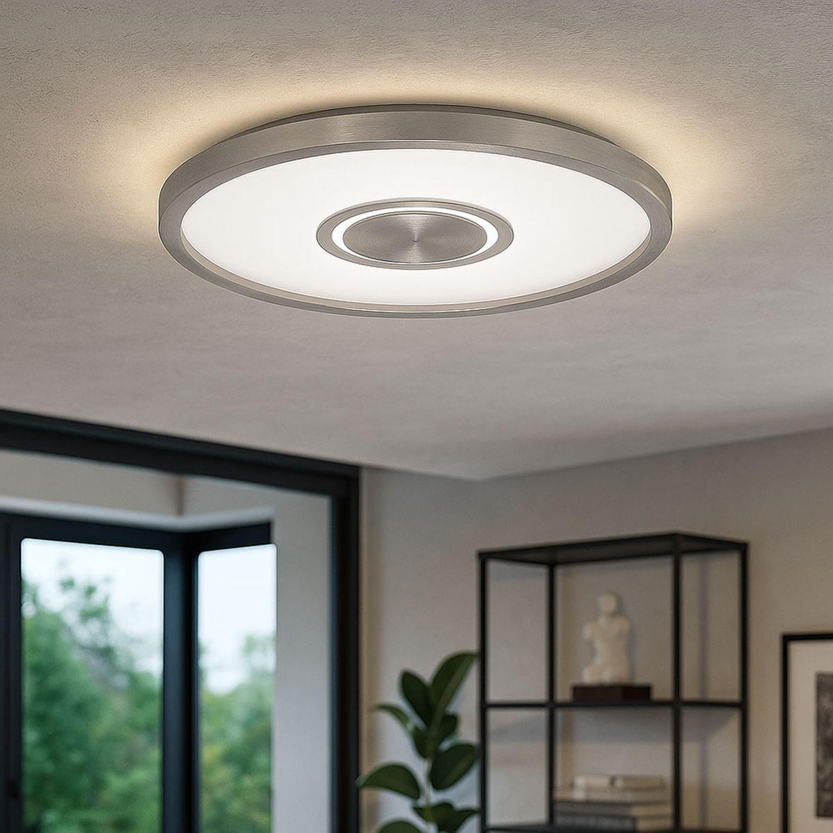 LED DECKENLEUCHTE Backlight Nickel-matt Rund - Silberfarben, Kunststoff (42.5/42.5/3.6cm) - Briloner