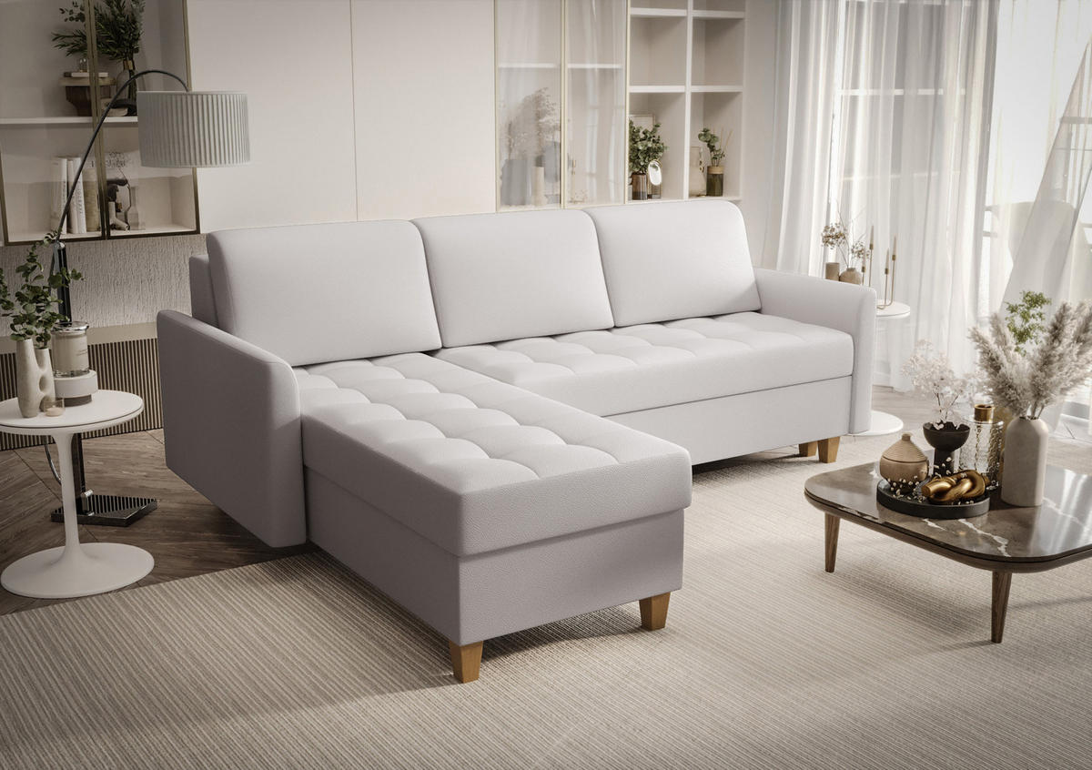 ECKSOFA KONGO RBN08, Eckcouch in L-Form mit Schlaffunktion, Farbe: Wiess, Kunstleder, Ottomane Links - Weiß, Textil (240/180cm) - O-Sofa