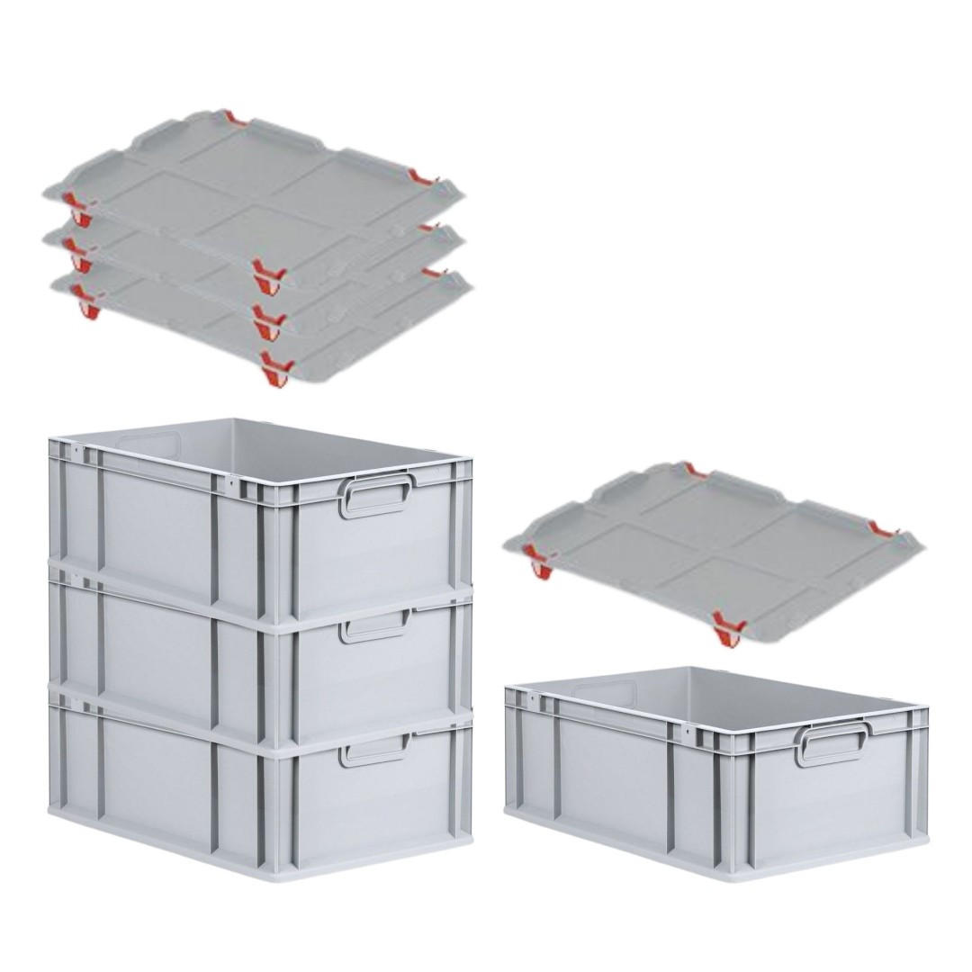 EUROBOX 4x Nextgen Economy Mit Auflagedeckel Grau/Rot Griffe Geschlossen 44 Liter - Rot, Kunststoff (40/22/60cm) - PROREGAL
