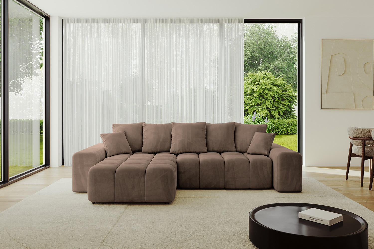 ECKSOFA Ottomane links/rechts ENIL-L 290x175x84 Braun Velours - Braun, Holzwerkstoff/Kunststoff (290/175cm) - ALTDECOR