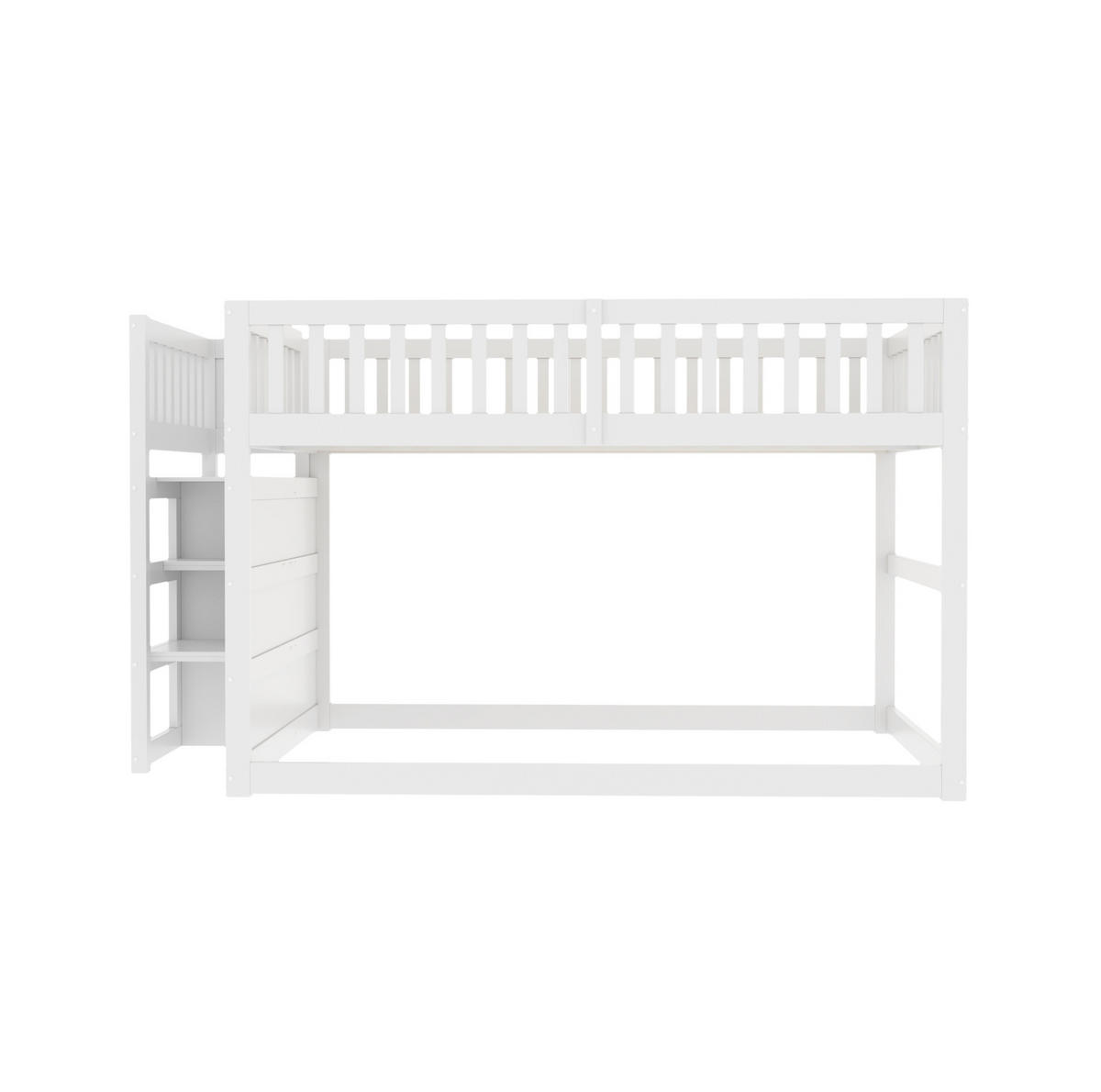ETAGENBETT Niedriges 140/200 cm weiß mit Staufach und hohem Zaun-Design - Weiß, Holz (140/200cm) - OKWISH