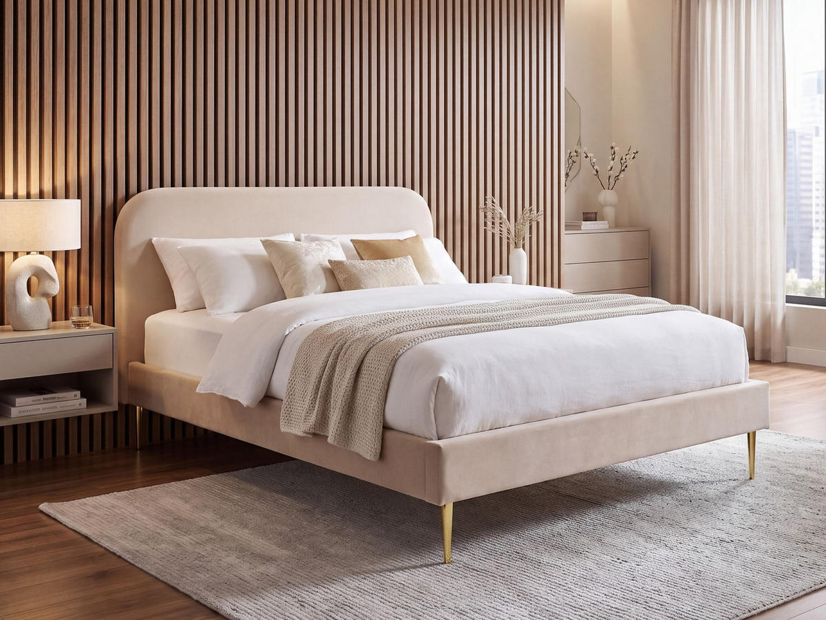 POLSTERBETT 180/200 cm Helles Beige Flayat - Beige/Goldfarben, Textil (180/200cm) - Beliani