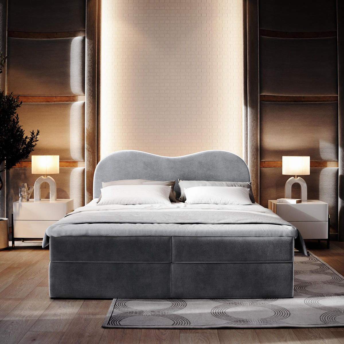 BOXBETT FLUVIA M 140x200 cm mit Matratze und Topper - Grau - Grau, Holz (140/200cm) - MASSENO