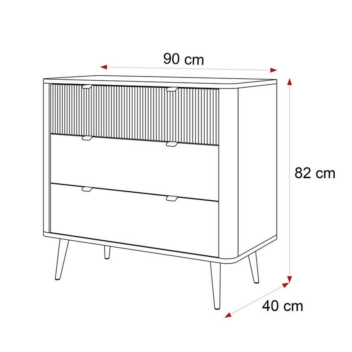 KOMMODE NAVANI 90 cm, 3 Schublade(n) Kaschmir / Nussbaum - Nussbaumfarben, Holzwerkstoff/Metall (90/82/40cm) - Idohome