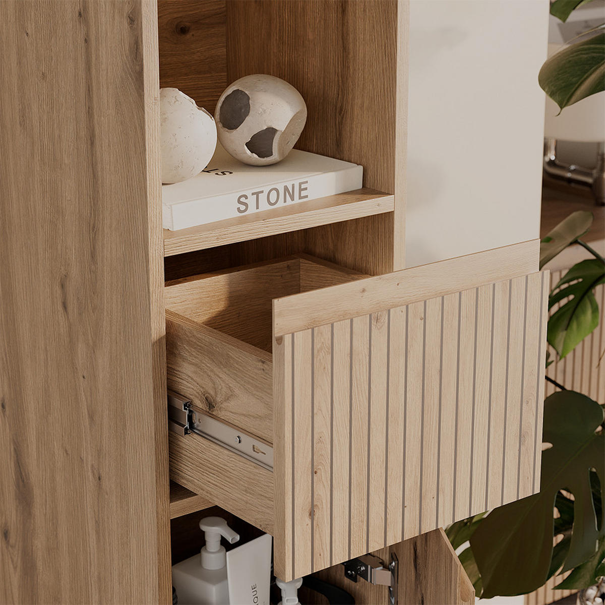 BADMÖBEL-SET Takumi Artisan 3 Teile - Hellgrau, Holzwerkstoff (80/58/35cm) - Vicco