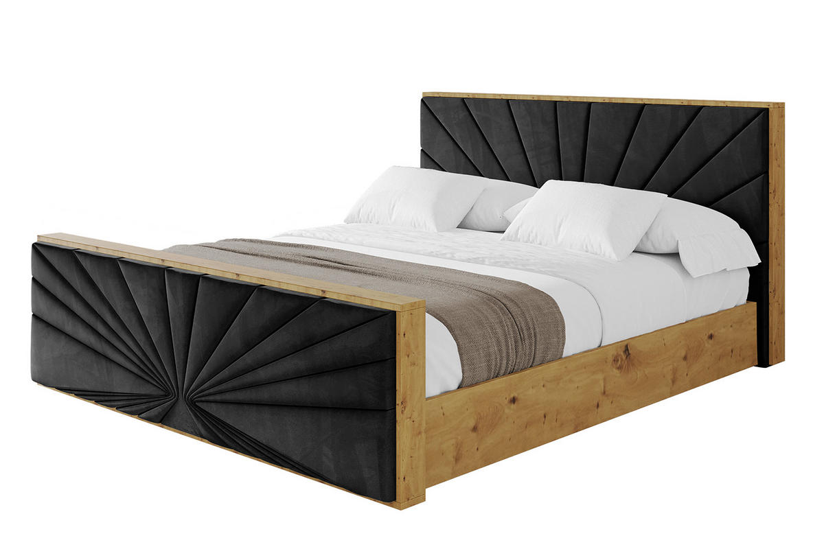 POLSTERBETT mit Bettkasten, Fußteil und Lattenrost, Boxbett mit Matratze H3/H4 - ENZO6-Z 200x200 Schwarz - Schwarz, Holzwerkstoff/Textil (200/200cm) - ALTDECOR