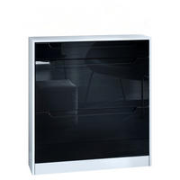 SCHUHSCHRANK Venezia Schmal mit 2 Klappen und 1 Schublade, Platzsparender Schuhkipper, Schwarz Hochglanz (89 x 95,5 x 23 cm) - Schwarz Hochglanz, Holzwerkstoff (89/95.5/23cm) - InnoFurn