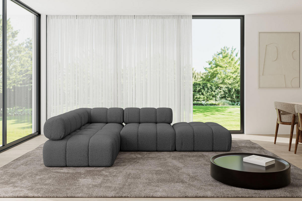 ECKSOFA modulares Sofa Favio-L1 - 285x190x70 cm Grau Bouclé - Grau, Holzwerkstoff/Textil (285/190cm) - ALTDECOR
