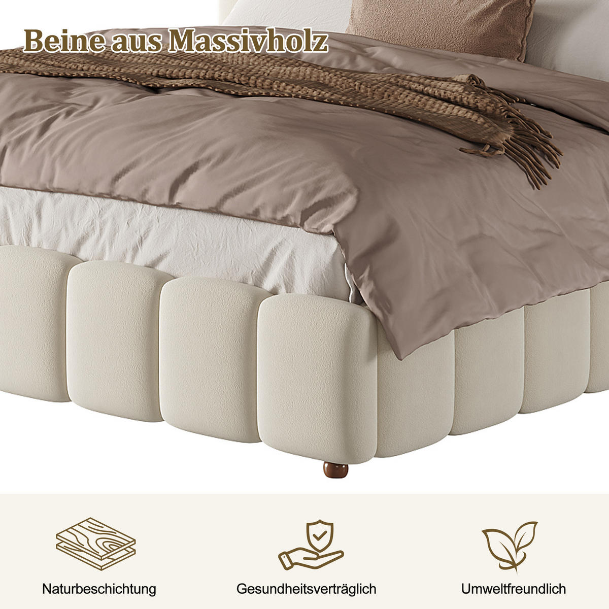 POLSTERBETT aus Samt 140x190 cm Beige mit Lattenrost, hydraulischem Bettkasten und Kopfteil - Beige, Textil (140/190cm) - Modfu