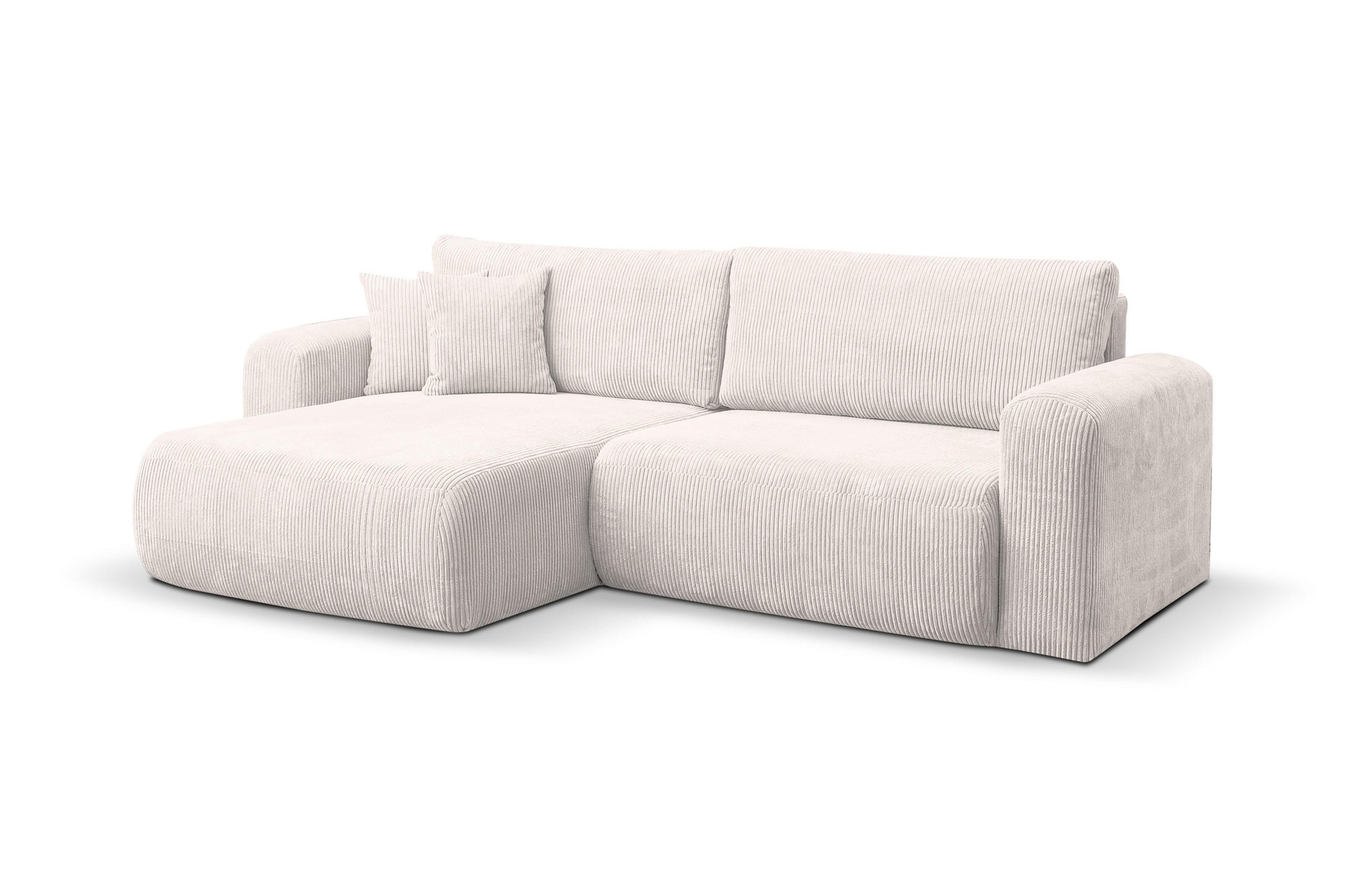 ECKSOFA Roma, Eckcouch in L-Form mit Schlaffunktion und Bettkasten, Farbe: Beige, Cordstoff, Ottomane Universal - Beige, Textil (244/142cm) - VENASI MÖBEL