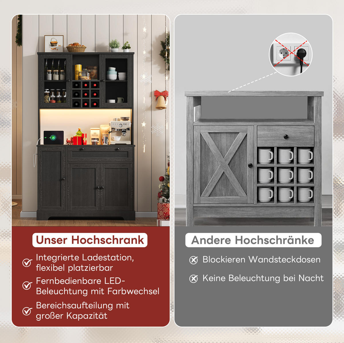 BUFFET mit Glastüren 105/40/180 cm in Schwarz – mit Schublade & großer Arbeitsfläche - Schwarz, Holzwerkstoff (105/180/40cm) - BEAOK