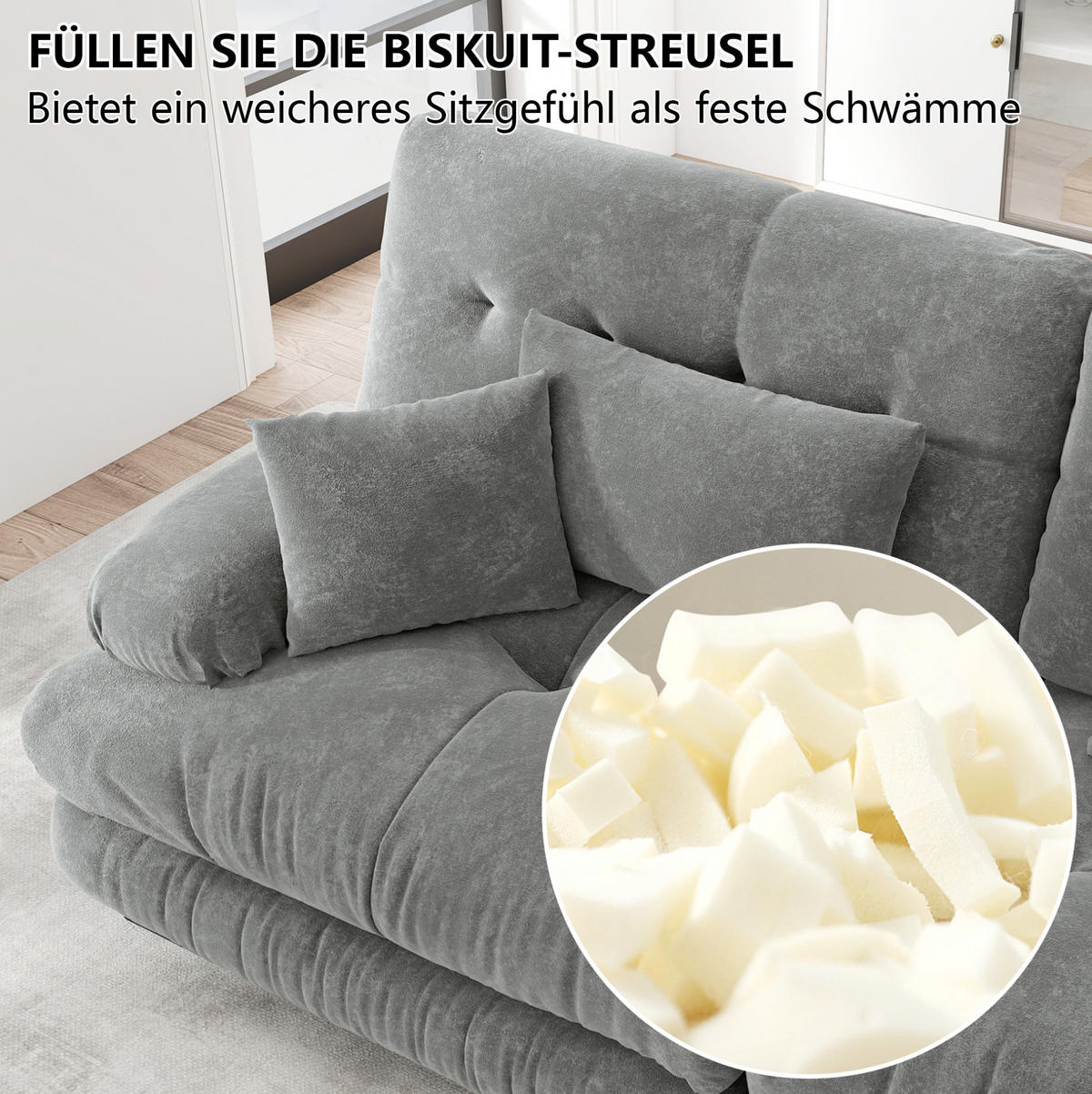 ECKSOFA 313/145/81 cm in Grau aus Chenille mit Ottomanen, modular und besonders bequem - Grau, Textil (145/313cm) - Flora Grace