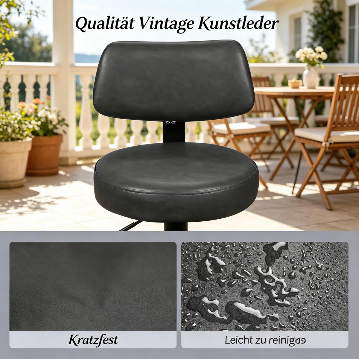 BARHOCKER DE-36212 2er Set mit Kunstlederbezug Anthrazit - Anthrazit, Metall (41/109/41cm) - ComfortXL