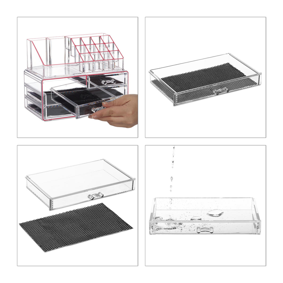 MAKEUP Organizer - Transparent, Kunststoff (24/19/13.5cm) - Relaxdays