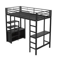 HOCHBETT 90/200 cm DE-04425, mit Schreibtisch, Steckdose und Regalen in Schwarz - Schwarz, Metall (90/200cm) - ComfortXL