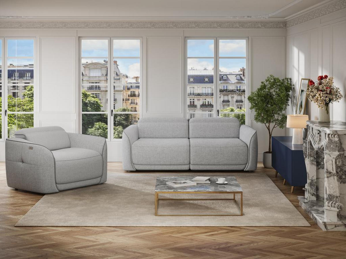 RELAXSESSEL elektrisch - melierter Stoff - Hellgrau - OZARTO - Hellgrau, Textil (107/77/121cm) - Vente-Unique