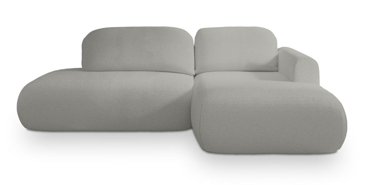 ECKSOFA NUVIRA R-S Hellgrau Boucle-Stoff mit Schlaffunktion - Hellgrau, Holz (274/165cm) - MASSENO