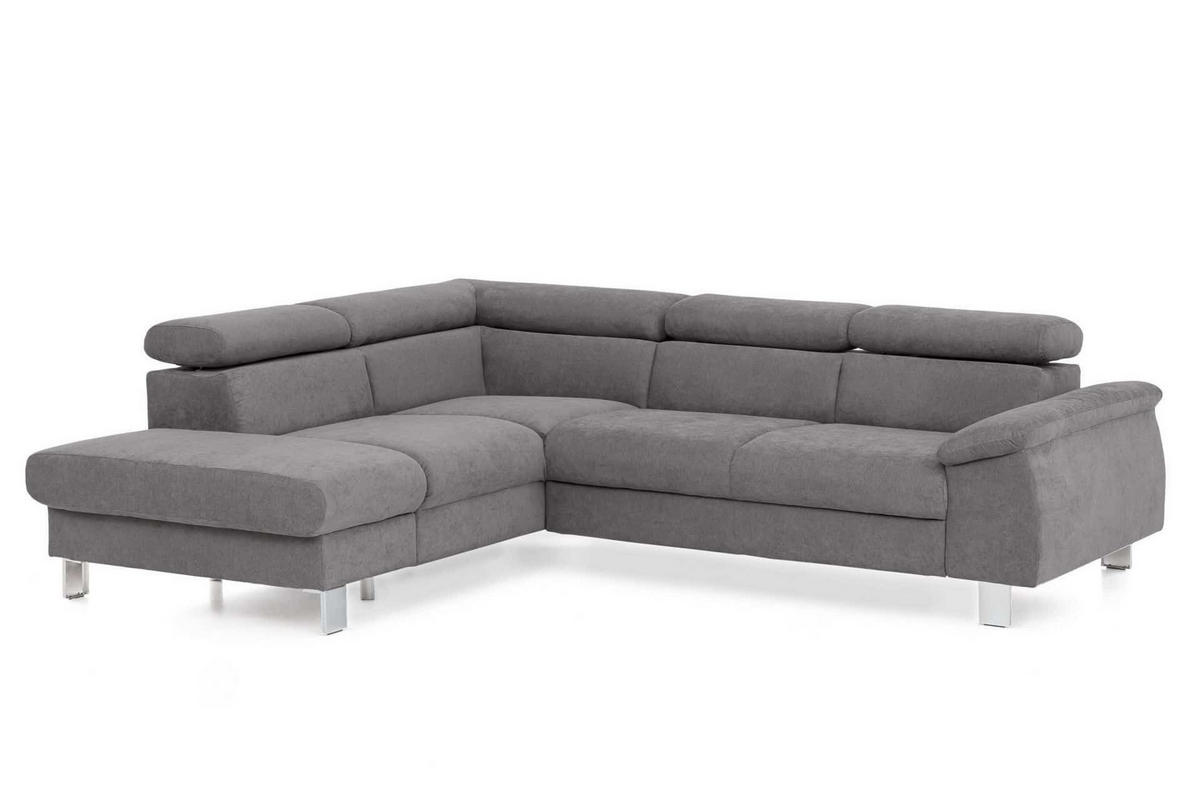 ECKSOFA mit Schlaffunktion und Bettkasten - Chromfarben/Grau, Holz/Textil (249/207cm) - Cotta