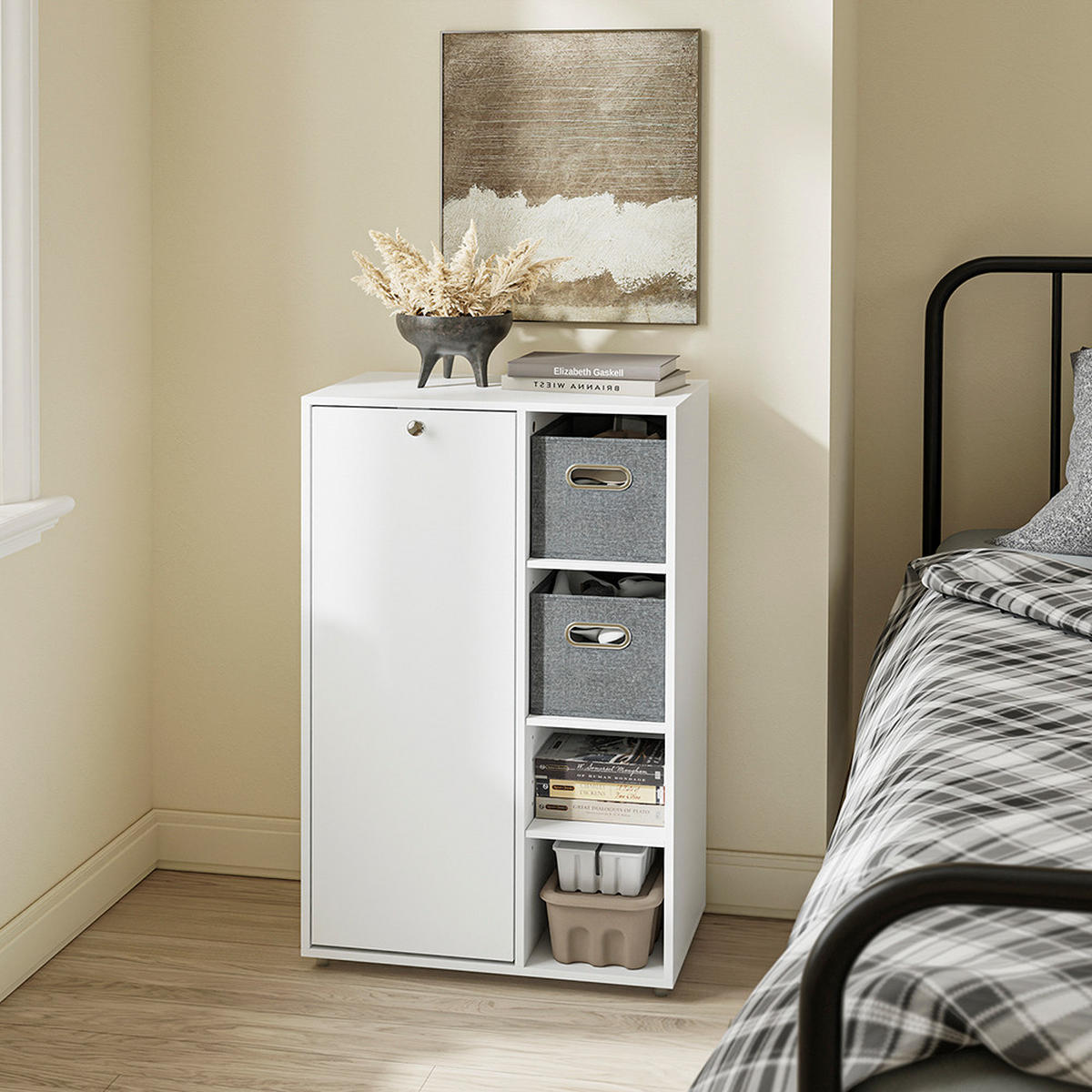 WÄSCHESCHRANK mit einer Tür Weiß 50x30x85cm Modern - Weiß, Holzwerkstoff (30/85/50cm) - SoBuy